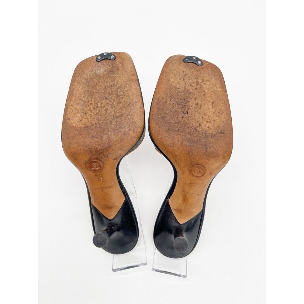 Chanel Vintage y2k Gray Canvas CC Logo Square Toe Mule Sandals Heels EU 37 - Picture 13 of 14